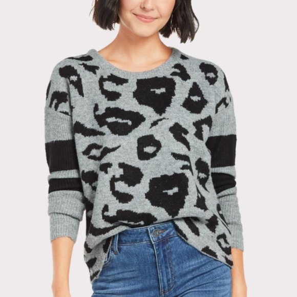 John Jenn Finn Grey Leopard Varsity Sweater